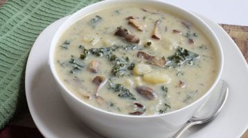 Creamy Potato Soup with Mushrooms and Kale