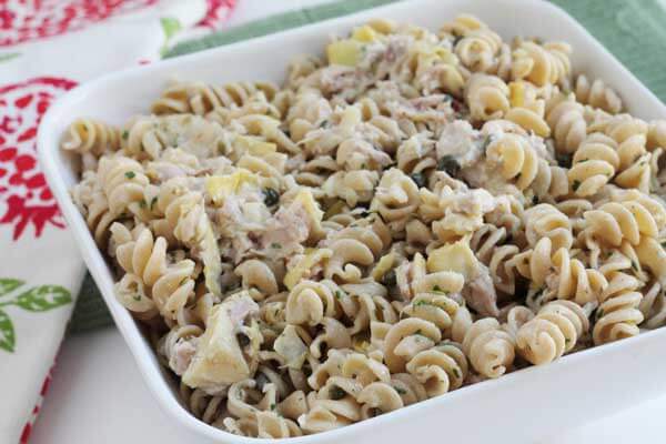 tuna noodle pasta with lemon and artichoke