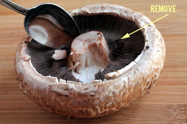 remove the stem of the portobella mushroom