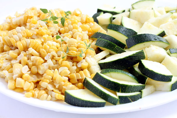 fresh Zucchini and Corn on a plate
