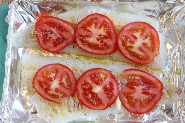 Healthy Baked Cod with tomatoes and parmesan cheese