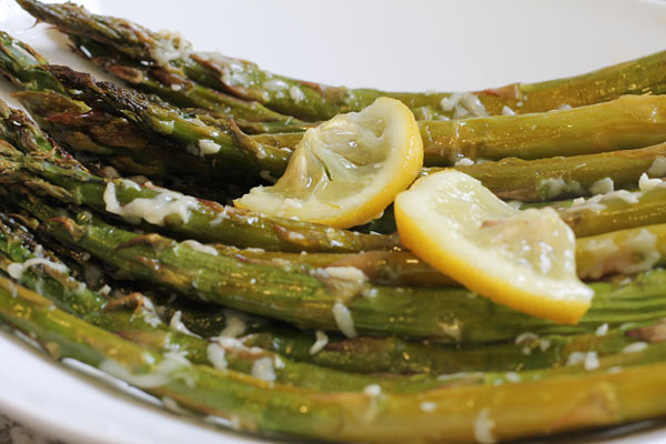 tray of roasted asparagus