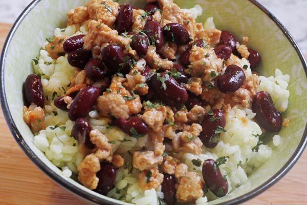 Ground Turkey Rice Bowl Made with Seasoned Turkey