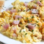 scrambled eggs with ham and cheese