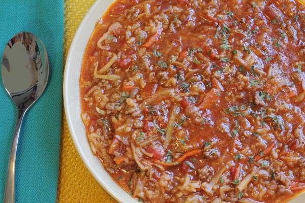 Cabbage Roll Soup Recipe with rice and tomatoes