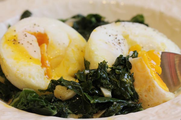 Poached Eggs with Garlicky Kale