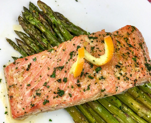 orange glazed salmon with asparagus