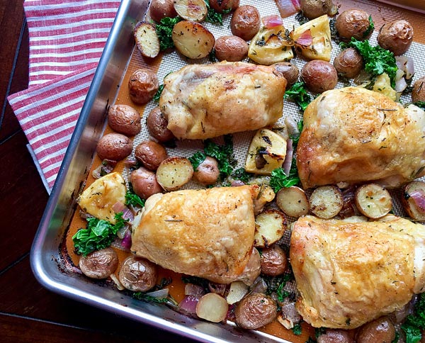 Sheet Pan Roasted Chicken with Potatoes and Kale