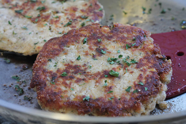 salmon patties in the frying pan