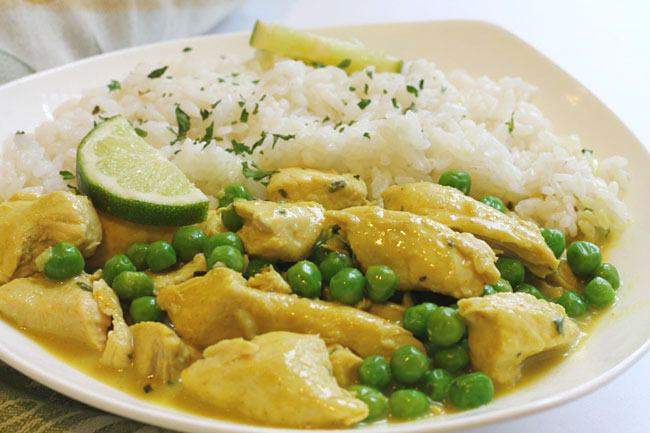 Coconut Curry Chicken on a Plate with Rice