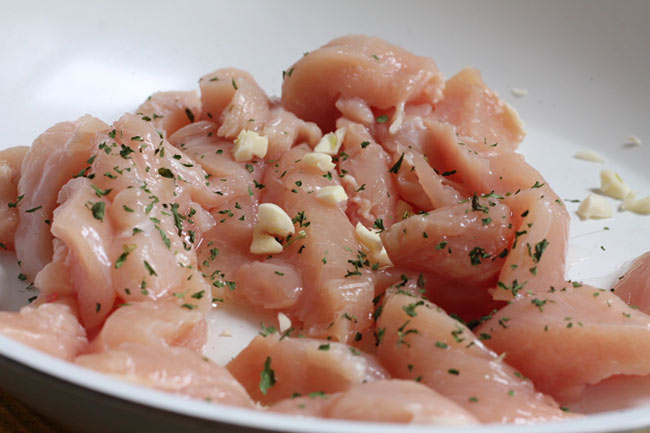 cubed raw chicken for curry