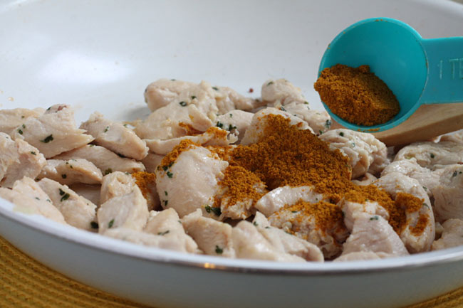 add curry powder to the chicken 