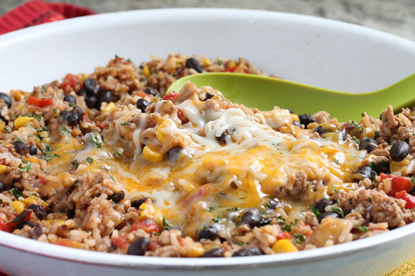 Ground Turkey Skillet Cooked with Tomatoes and Black Beans