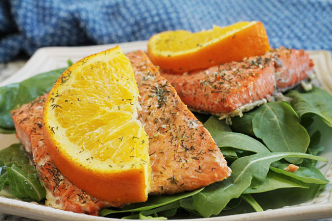 salmon cooked with orange and dill