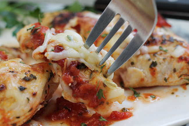 close up of skinny chicken parm