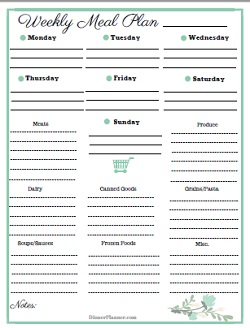 printable free meal plan