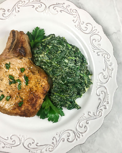 creamed spinach and pork chops