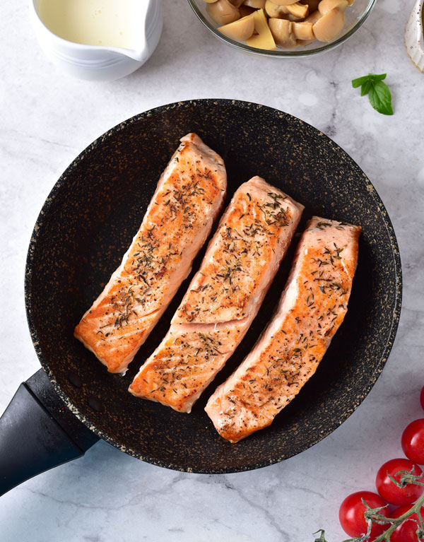 salmon in skillet